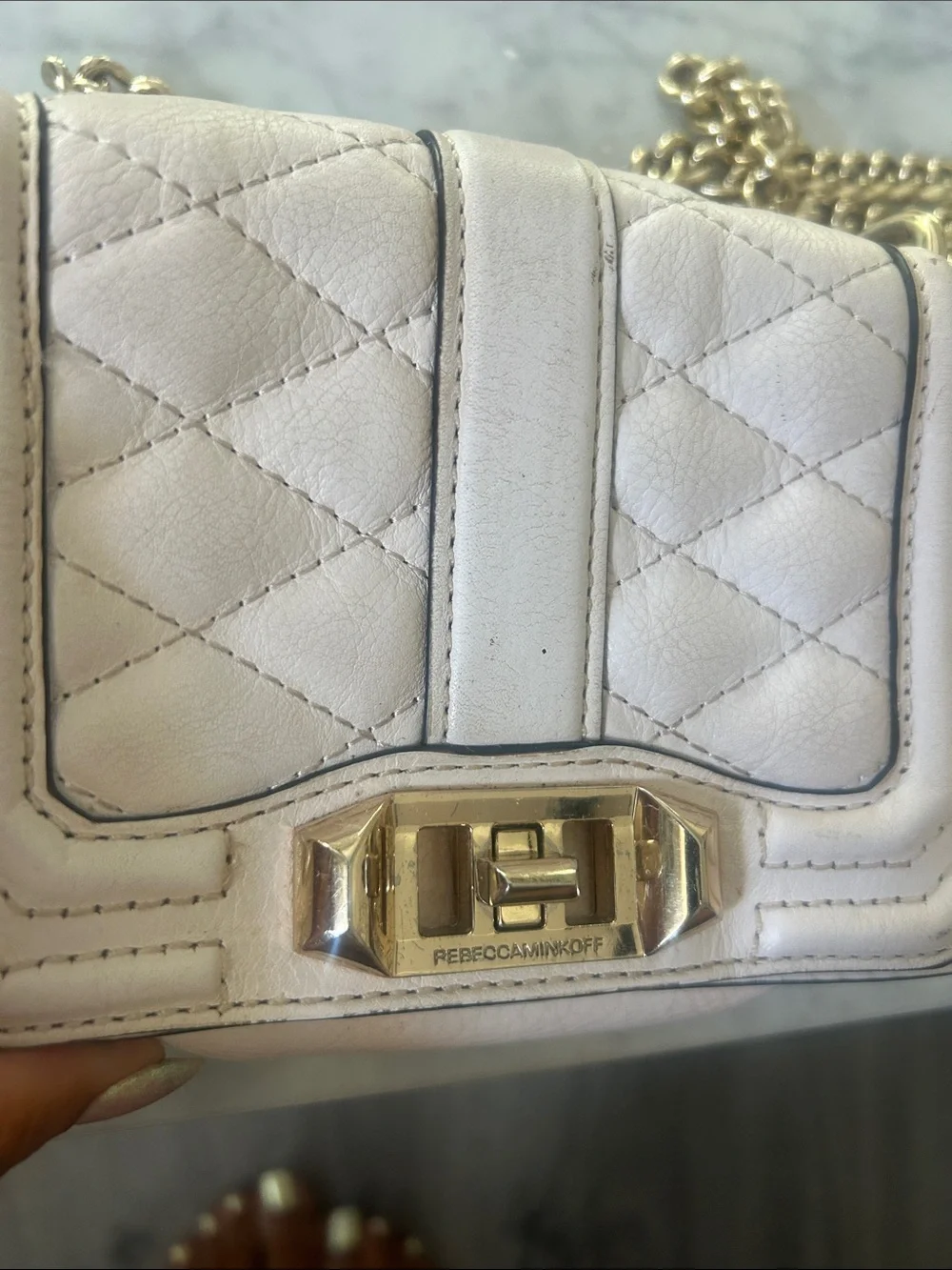 Rare Rebecca Minkoff Quilted Crossbody in Off White with Gold Hardware